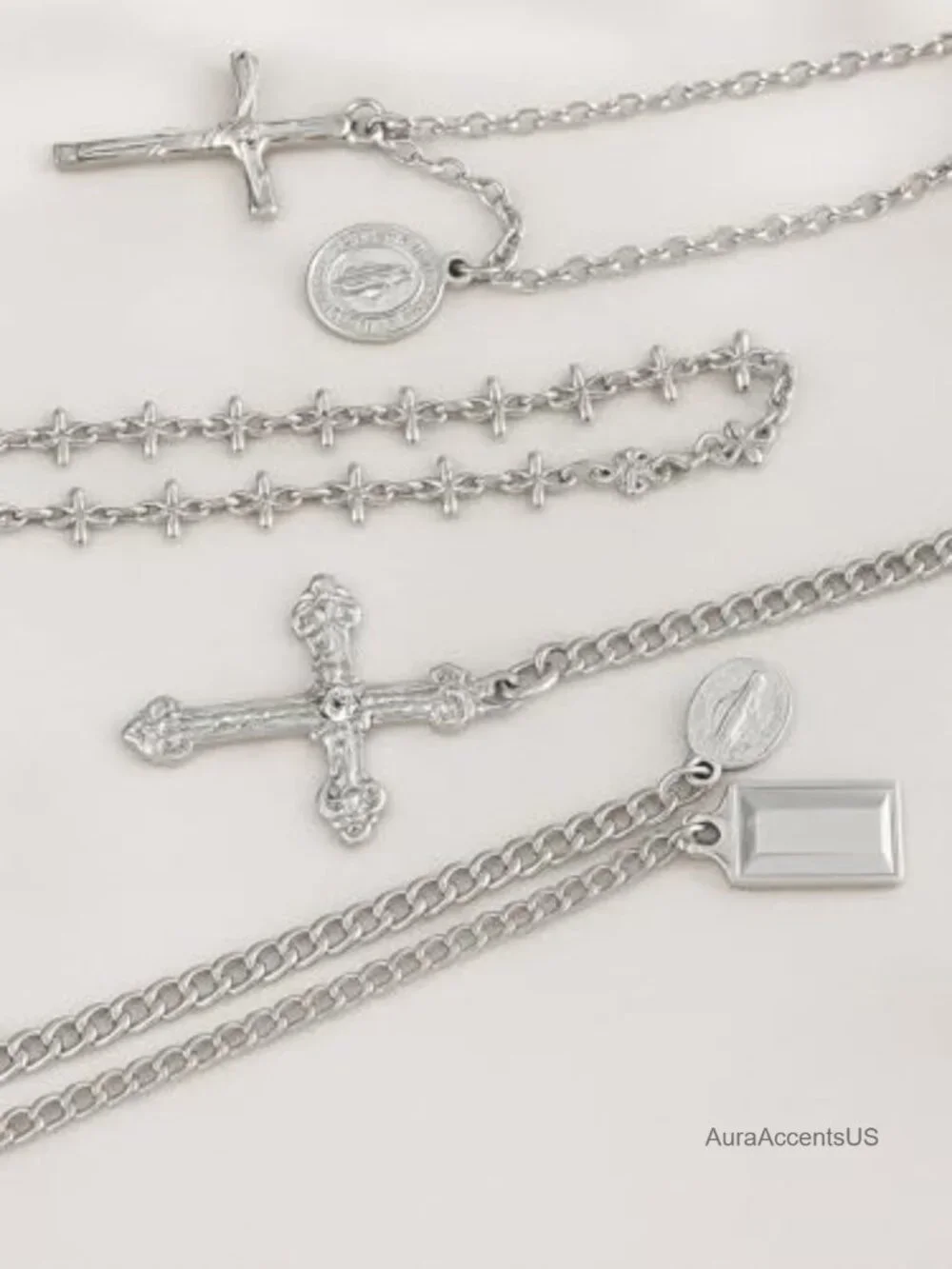 Layered Cross Necklace Set Unisex Gothic Punk Vintage Gold Silver Alloy Steel